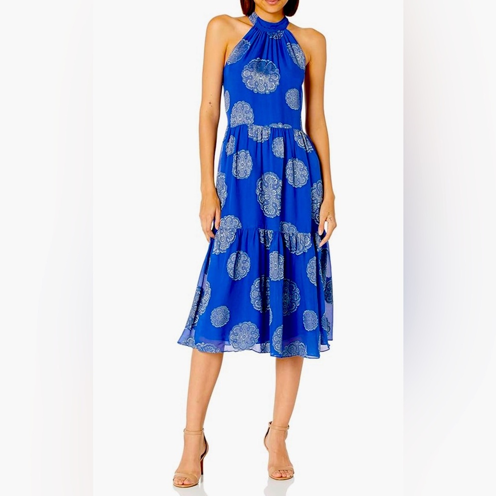 TRINA TURK Immeasurable Silk-blend Midi Dress In Blue Sz L
